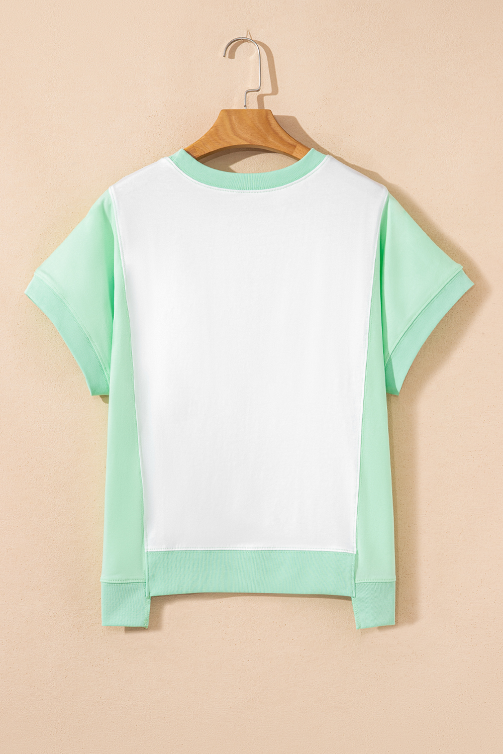 Light Green Color Block Exposed Seam Crew Neck T Shirt - Image 5