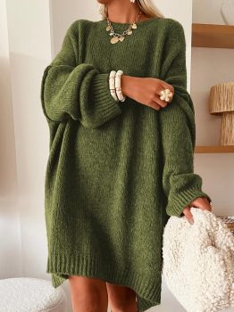 Four Leaf Clover Oversize Drop Shoulder Slouchy Sweater Dress