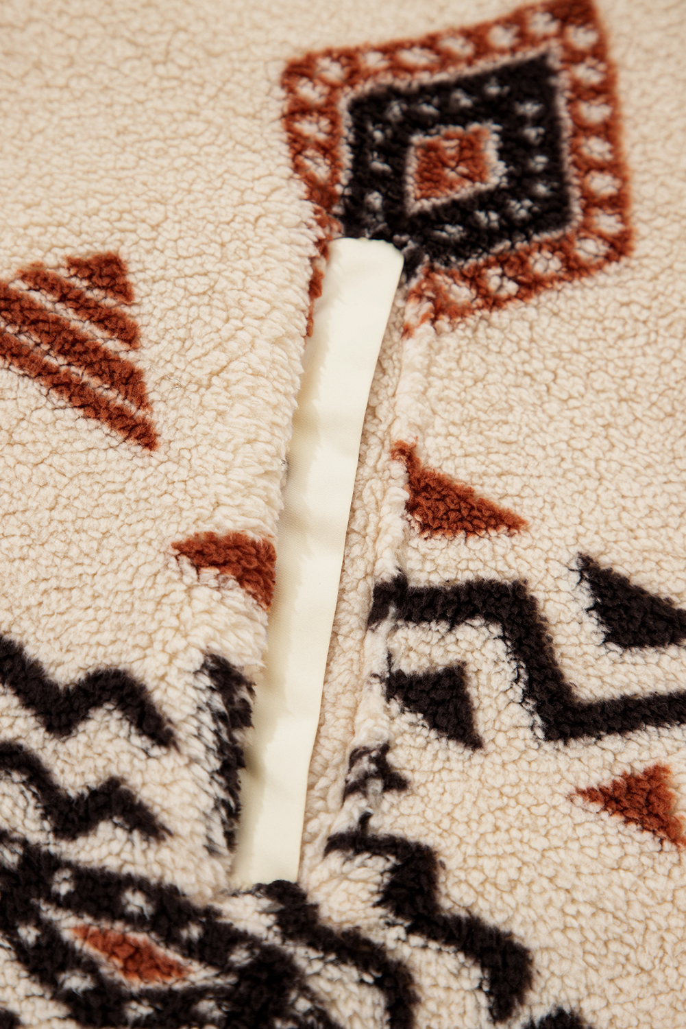 Beige Western Aztec Half Zip Plush Sweatshirt - Image 7