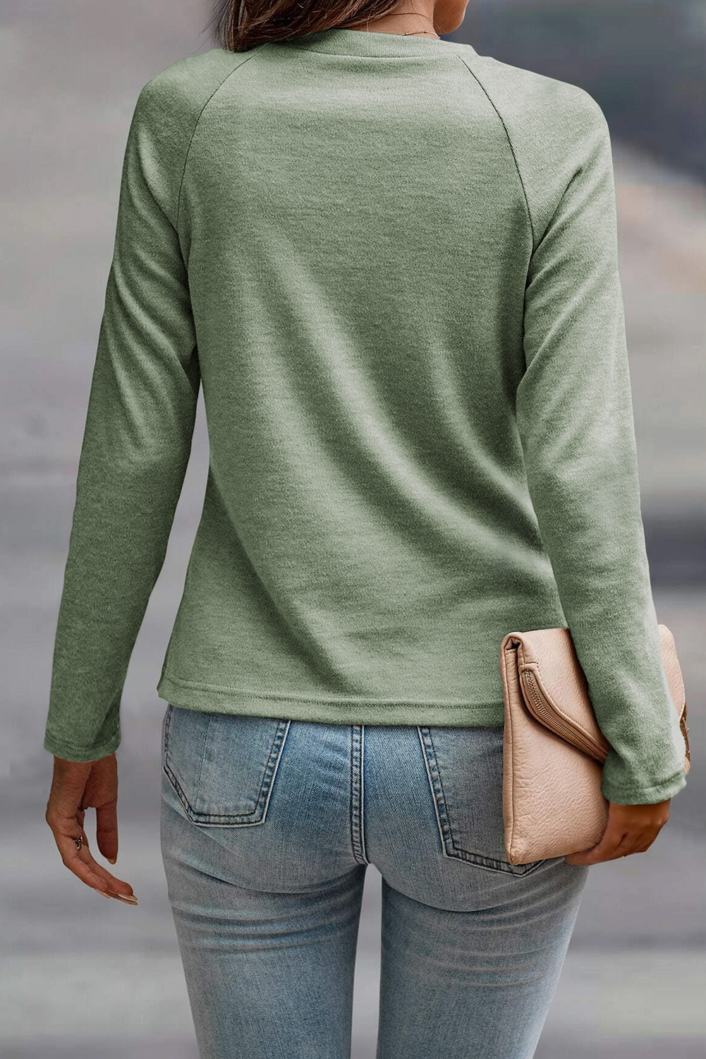 Laurel Green Solid Color Seam Detail Raglan Long Sleeve Top - Image 2