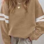 Light French Beige Varsity Striped Detail Drop Shoulder Oversized Sweatshirt