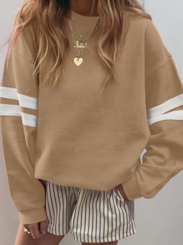 Light French Beige Varsity Striped Detail Drop Shoulder Oversized Sweatshirt