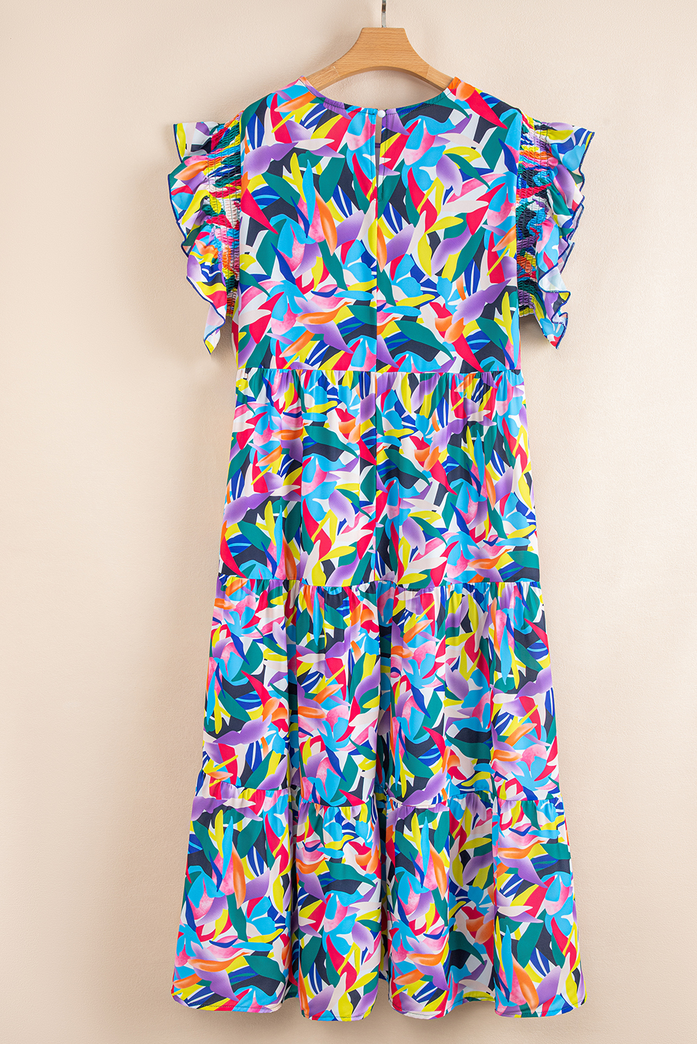 Blue Geometric Print Ruffled Short Sleeve Plus Size Tiered Maxi Dress - Image 8