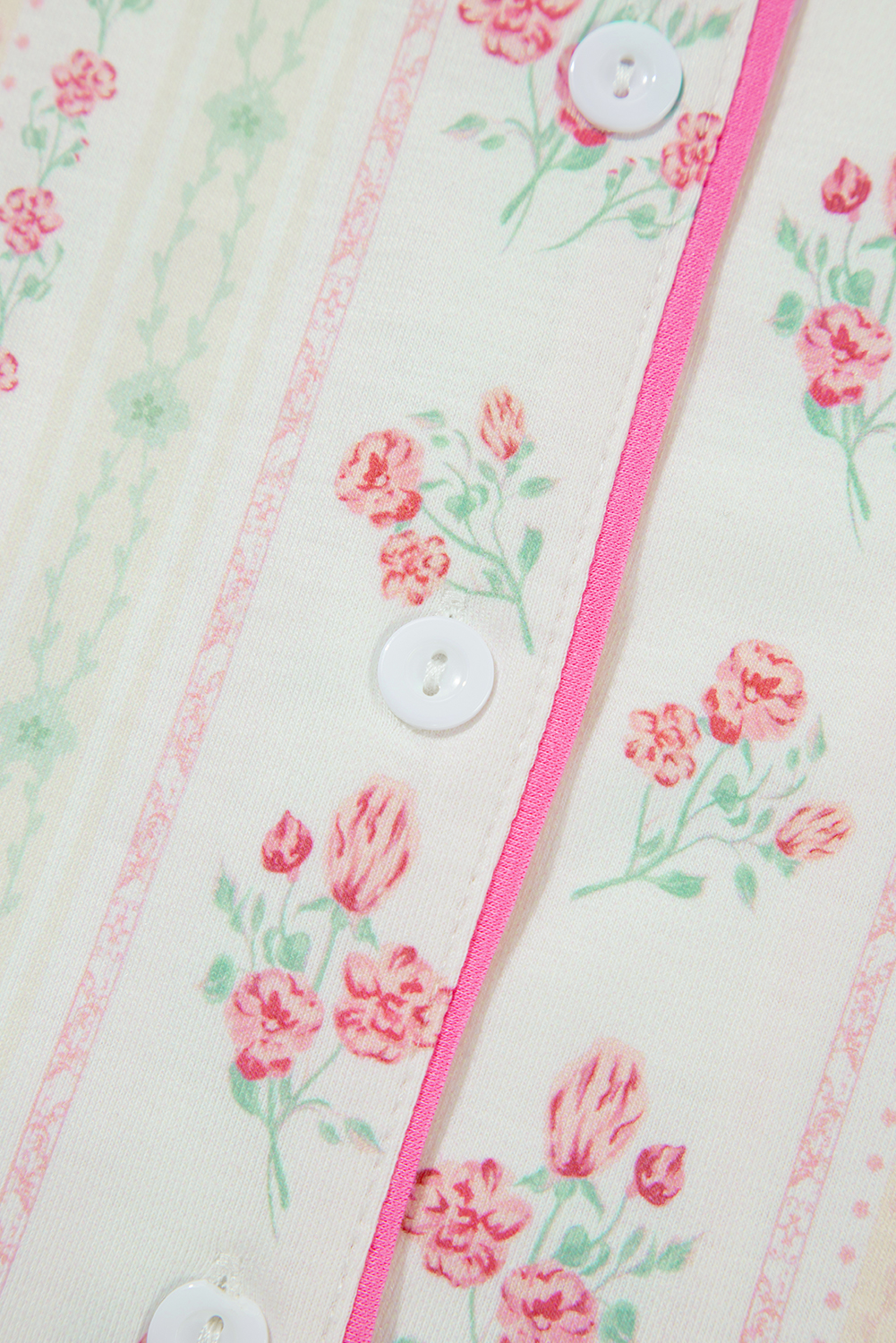 Beige Floral Print Contrast Pipping Short Pajamas Set - Image 8
