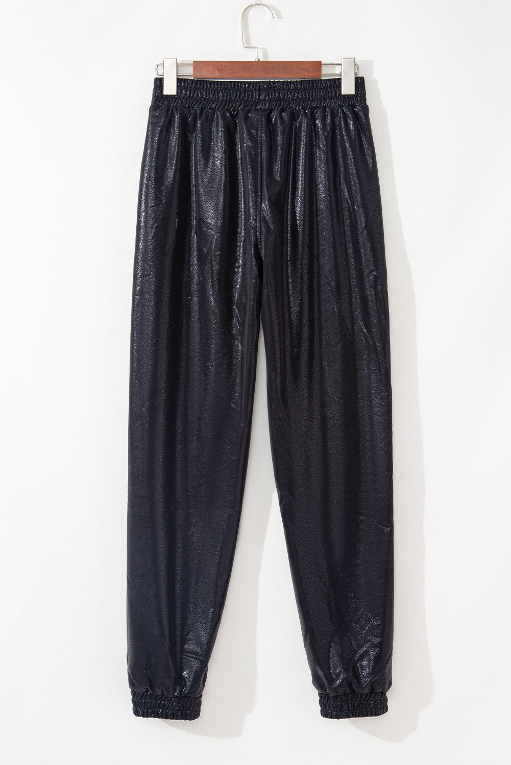 Black Elastic Waist Pocketed Pebble Joggers - Image 8