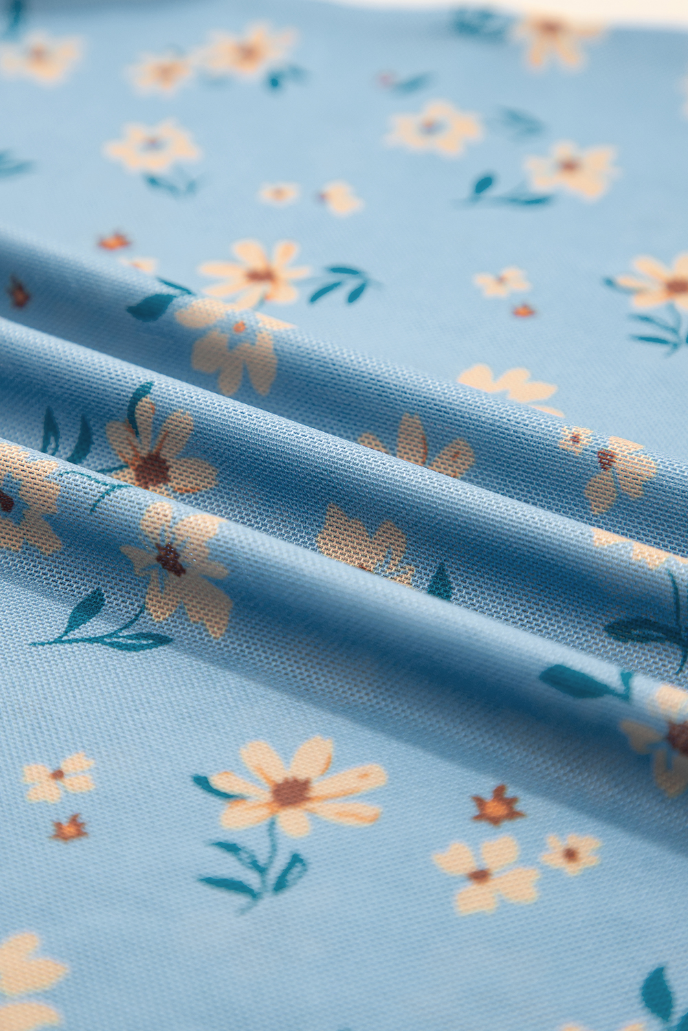 Sky Blue Vintage Floral Print Southern Style Mesh Long Sleeve Top - Image 13