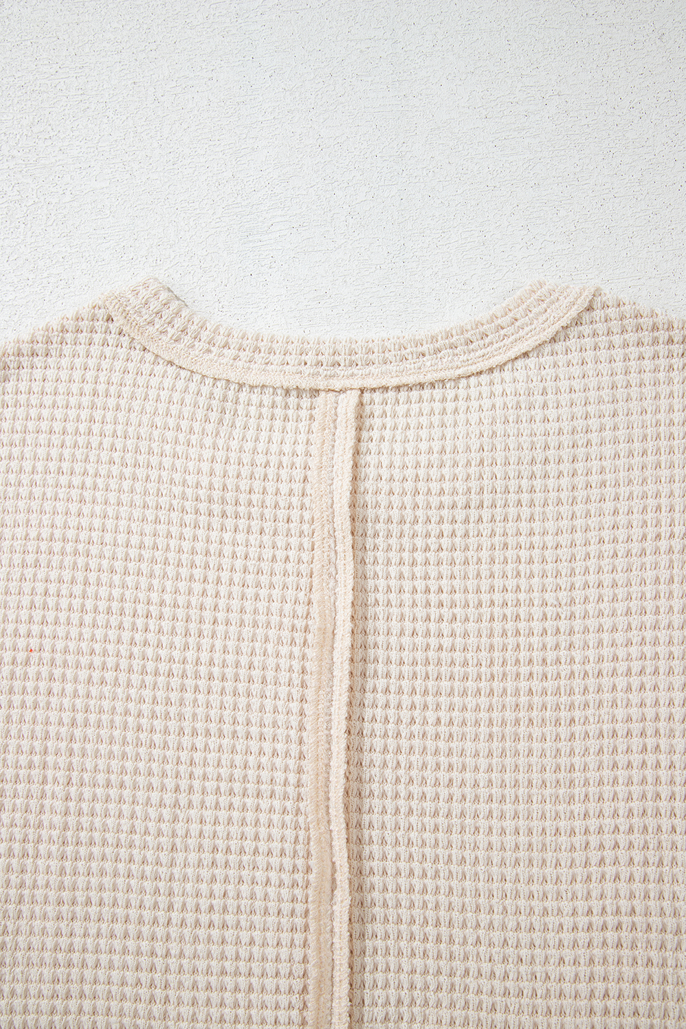 Pale Khaki Solid Color Textured Seamed Short Sleeve Top - Image 7