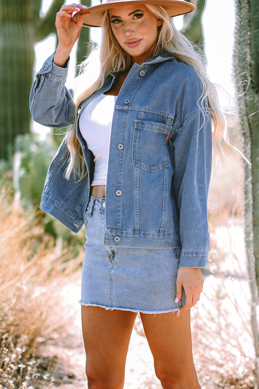 Wild Wind Washed Oversize Pocketed Denim Jacket - Image 3