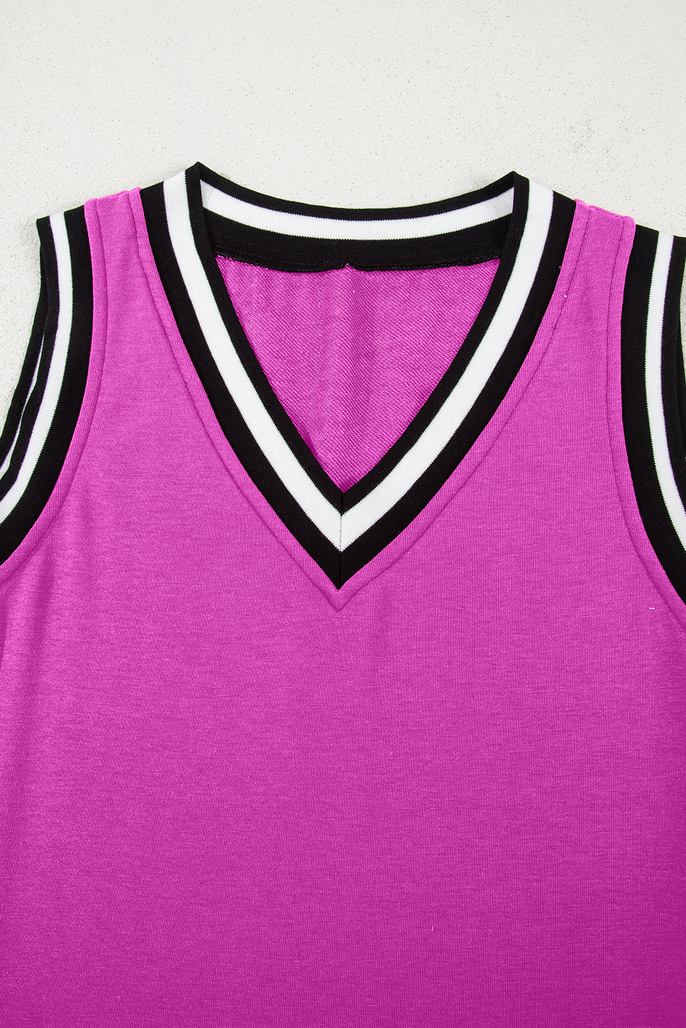 Purple Orchid Color Contrast Trim V Neck Shift Sleeveless Mini Dress - Image 7