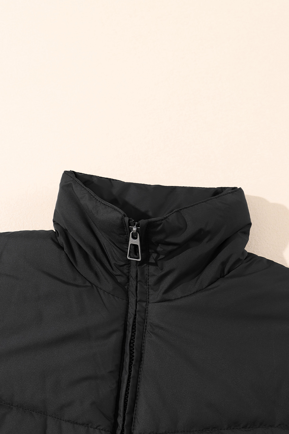 Black Zip Up Pocketed Puffer Jacket - Image 8
