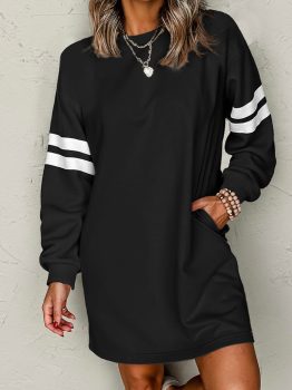 Black Varsity Contrast Banded Sleeve Shift Sweatshirt Dress