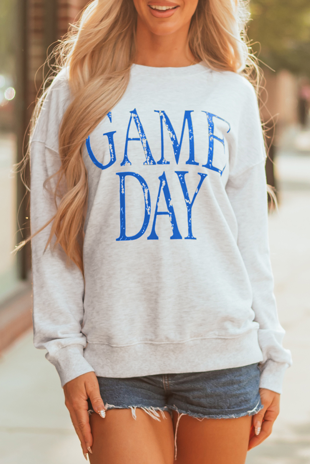 Blue Vintage Washed GAME DAY Graphic Baggy Sweatshirt - Image 6
