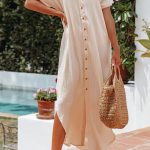 Apricot Crinkled Buttons Maxi Beach Dress with Slits