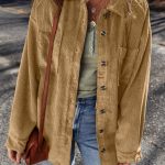 Light French Beige Patched Pocket Button Up Corduroy Shacket