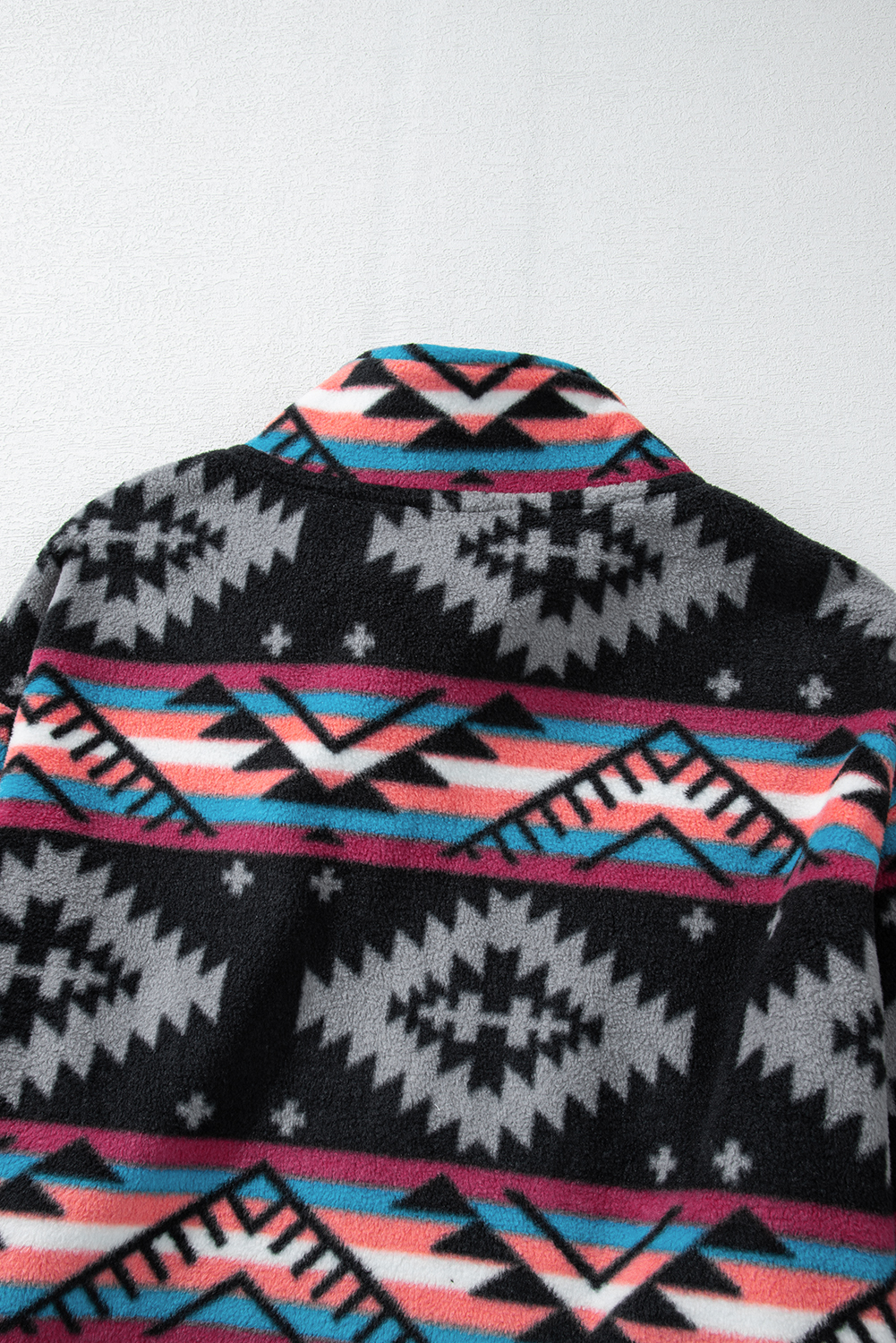 Black Aztec Printed Zip Up Collar Jacket - Image 7