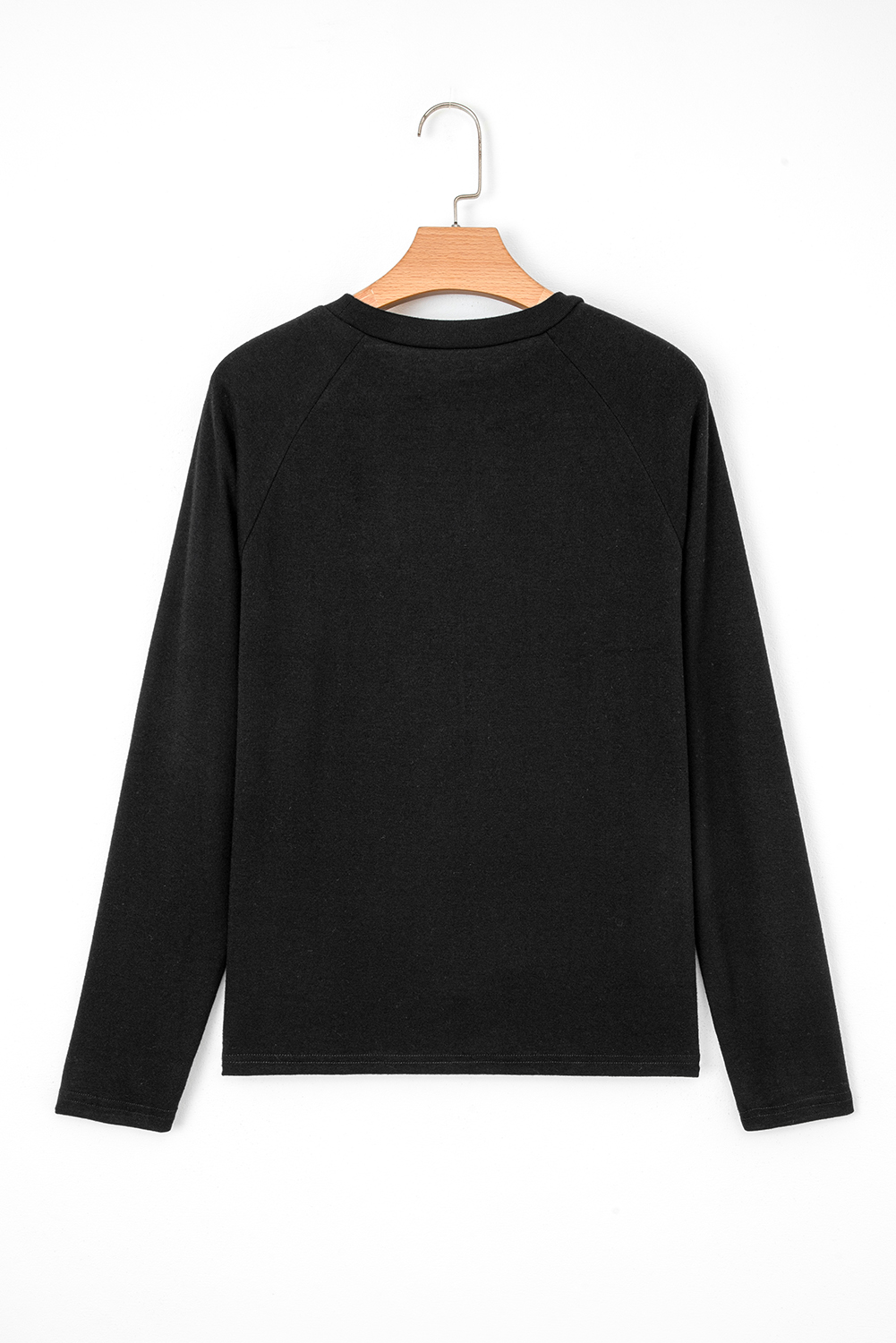 Black Solid Color Seam Detail Raglan Long Sleeve Top - Image 6