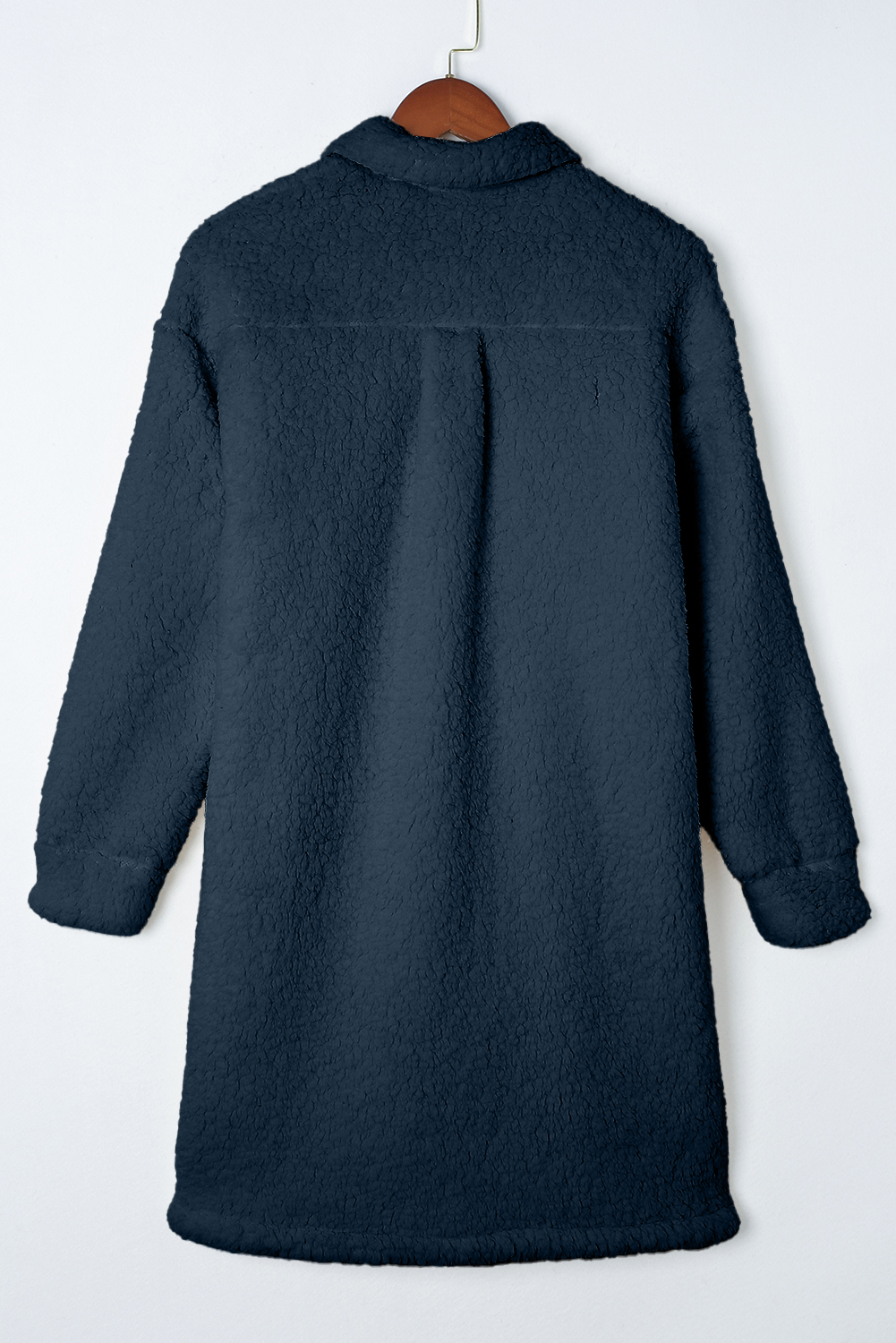 Blue Contrast Flap Pocket Single Breasted Teddy Coat - Image 7