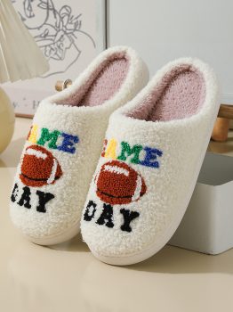 White GAME DAY Rugby Football Plush Slippers