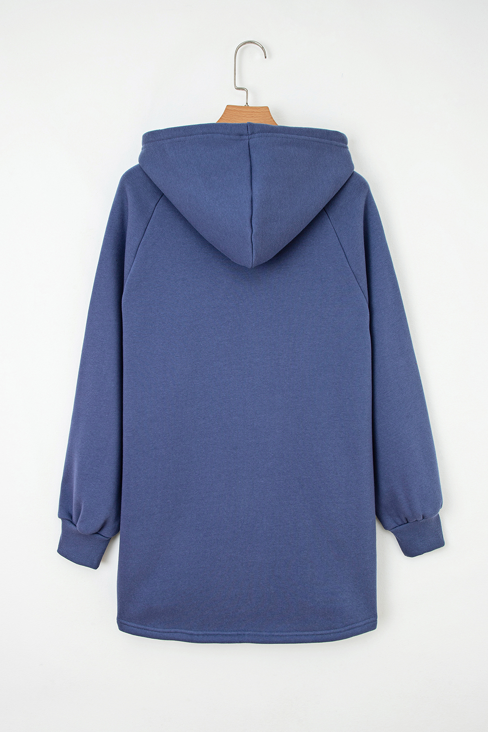 Dirty blue Fleece Lined Adjustable Drawstring Oversize Tunic Hoodie - Image 5