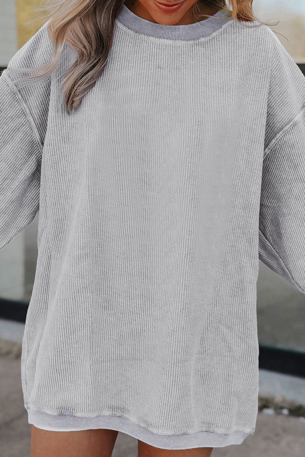 Light Grey Ribbed Corduroy Oversized Sweatshirt - Image 2