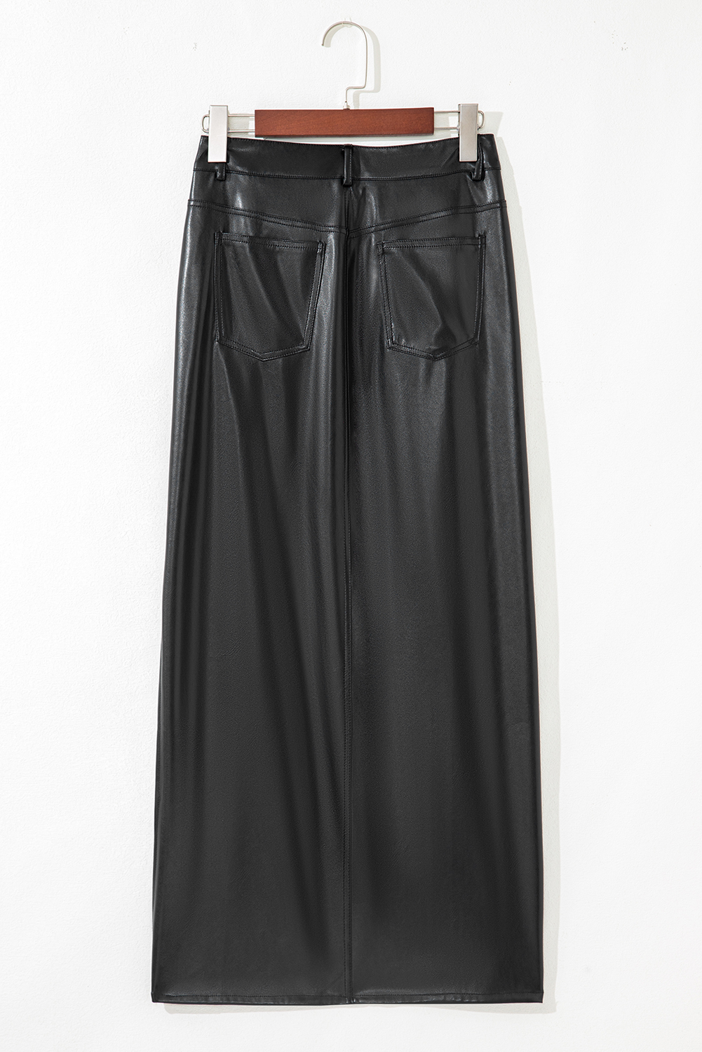 Black Faux Leather Side Slit Maxi Skirt - Image 4