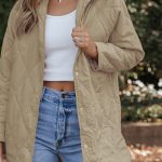 Khaki Quilted Snap Button Hooded Puffer Coat