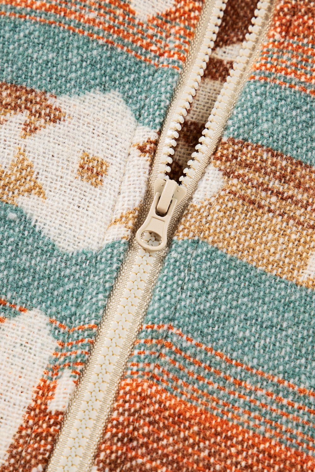 Khaki Quarter Zip Elastic Cuffs Aztec Sweatshirt - Image 7