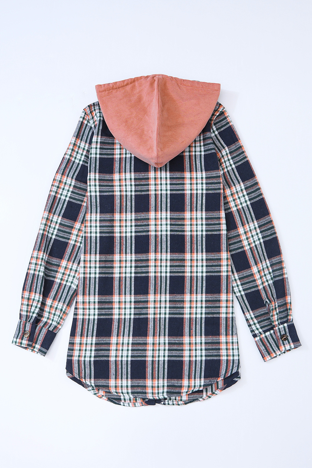 Pink Contrast Hooded Drawstring Plaid Shacket - Image 8