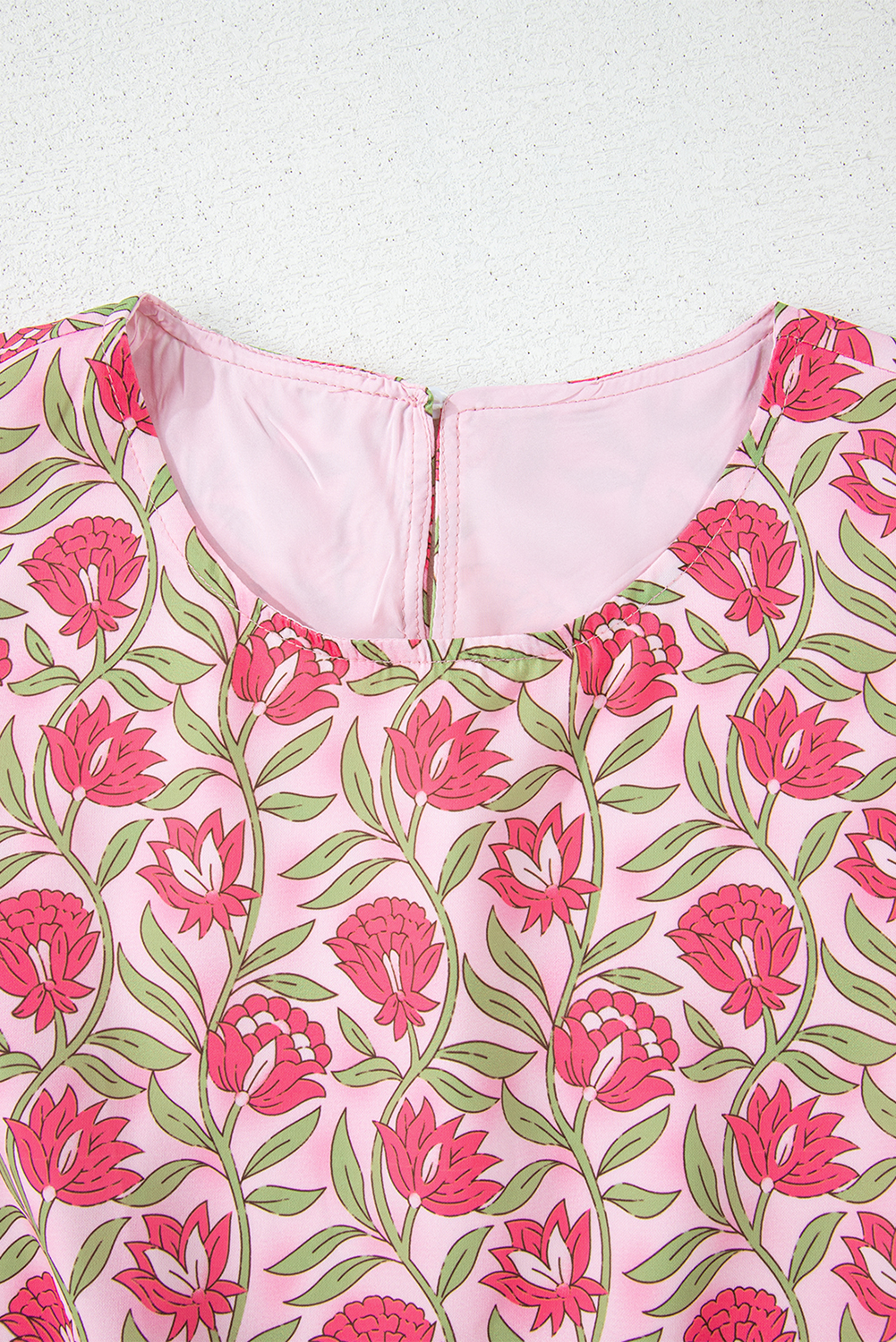 Pink Floral Print Puffy Cropped Tank and Mini Skirt Set - Image 6