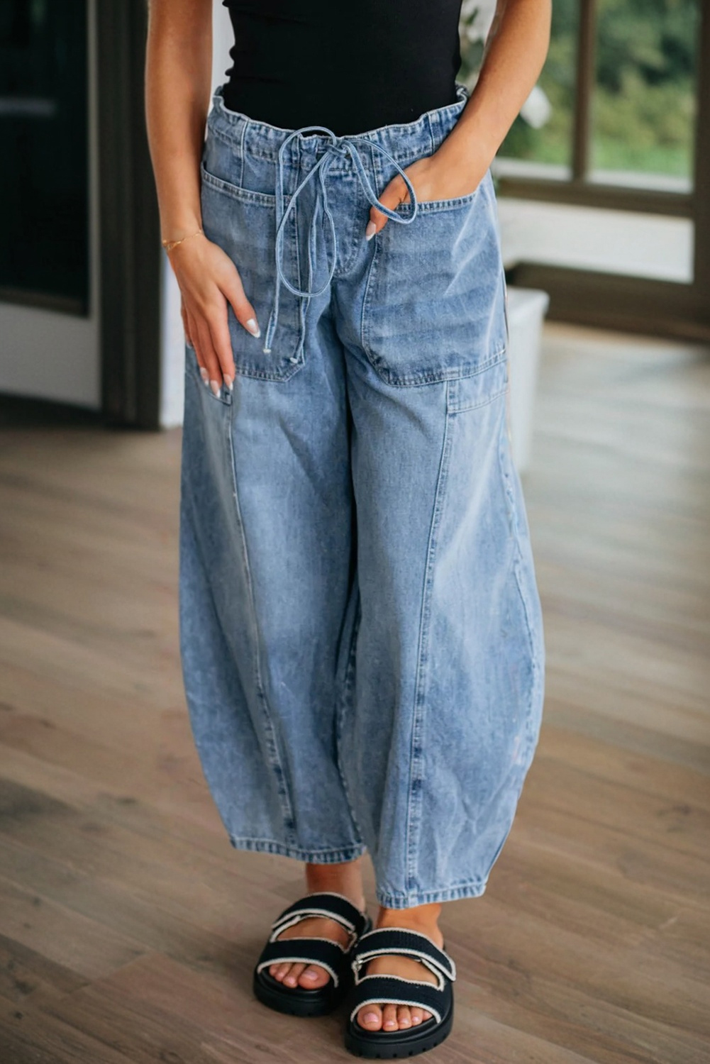 Myosotis Large Patch Pocket Drawstring Paperbag Waist Barrel Jeans - Image 4