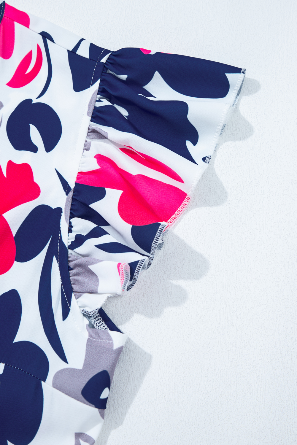 Fashion Floral Print Notched Neck Flutter Sleeve Mini Dress - Image 8