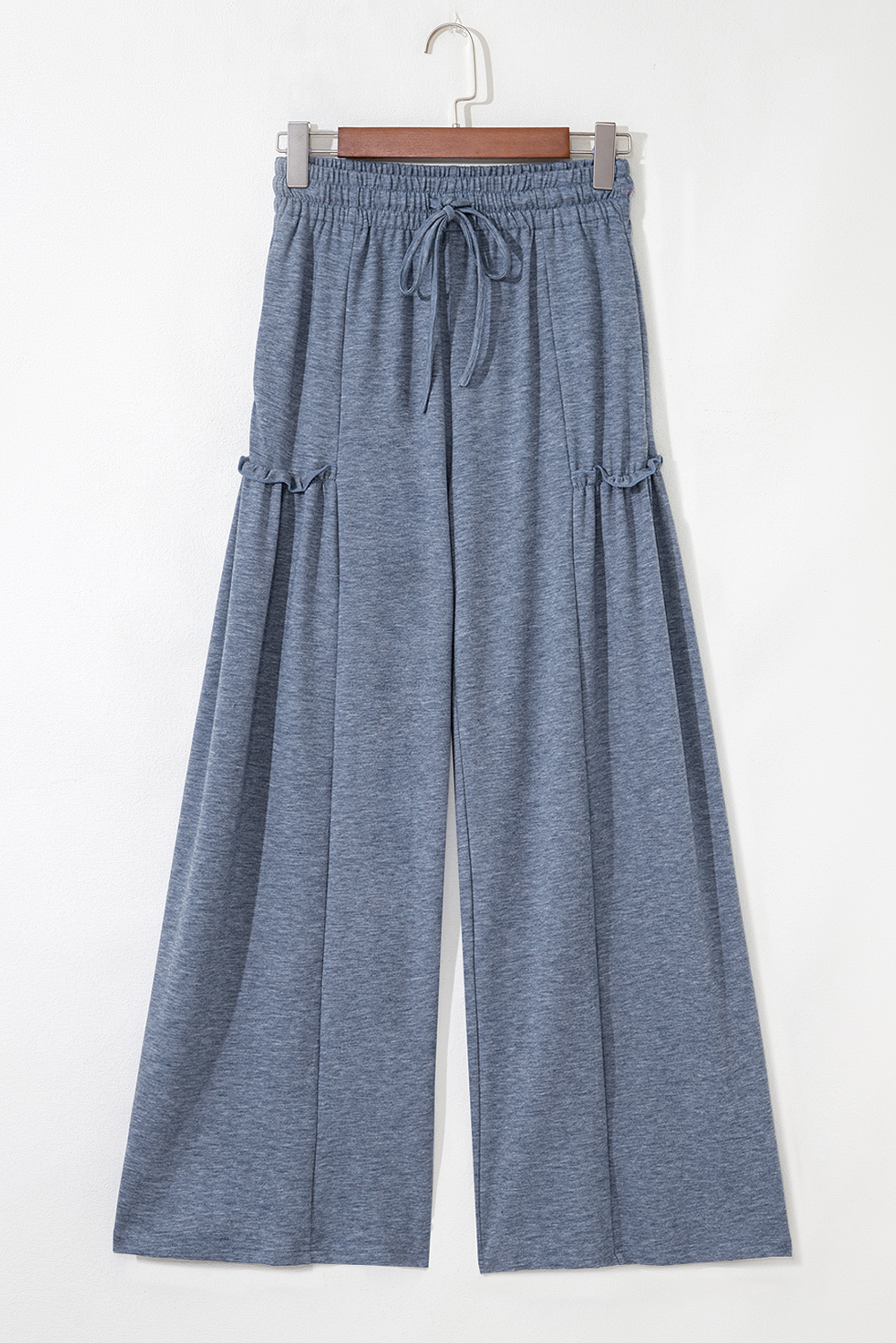 Frilled Detail Wide Leg Drawstring Elastic Waistband Pants - Image 3