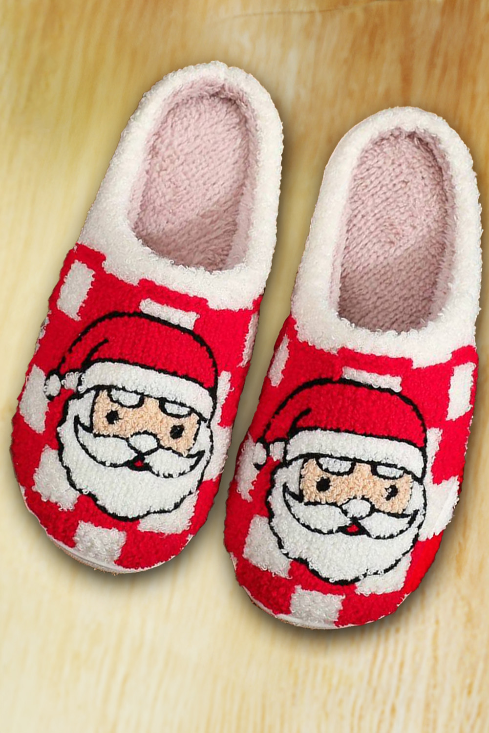 Fiery Red Checkered Santa Claus Graphic Plush Home Slippers - Image 8
