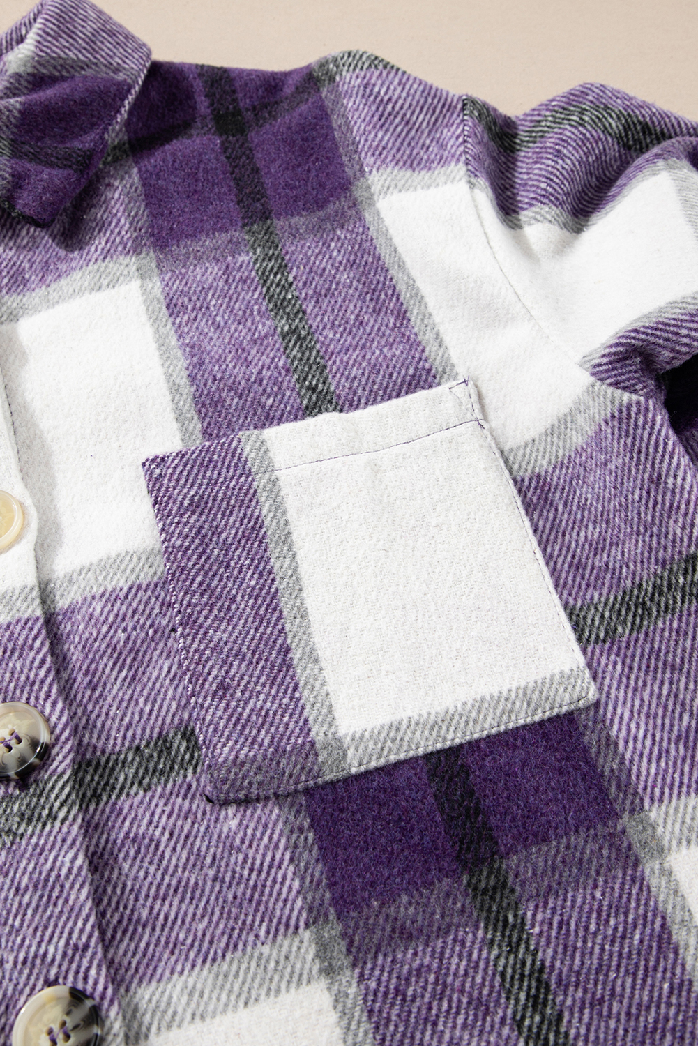 Purple Plaid Color Block Buttoned Long Sleeve Jacket with Pocket - Image 6