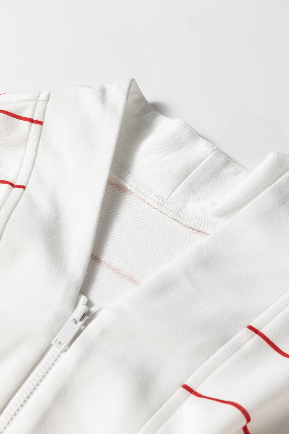 Fiery Red Zip V Neck Casual Stripe Print Drop Shoulder Long Sleeve Top - Image 8