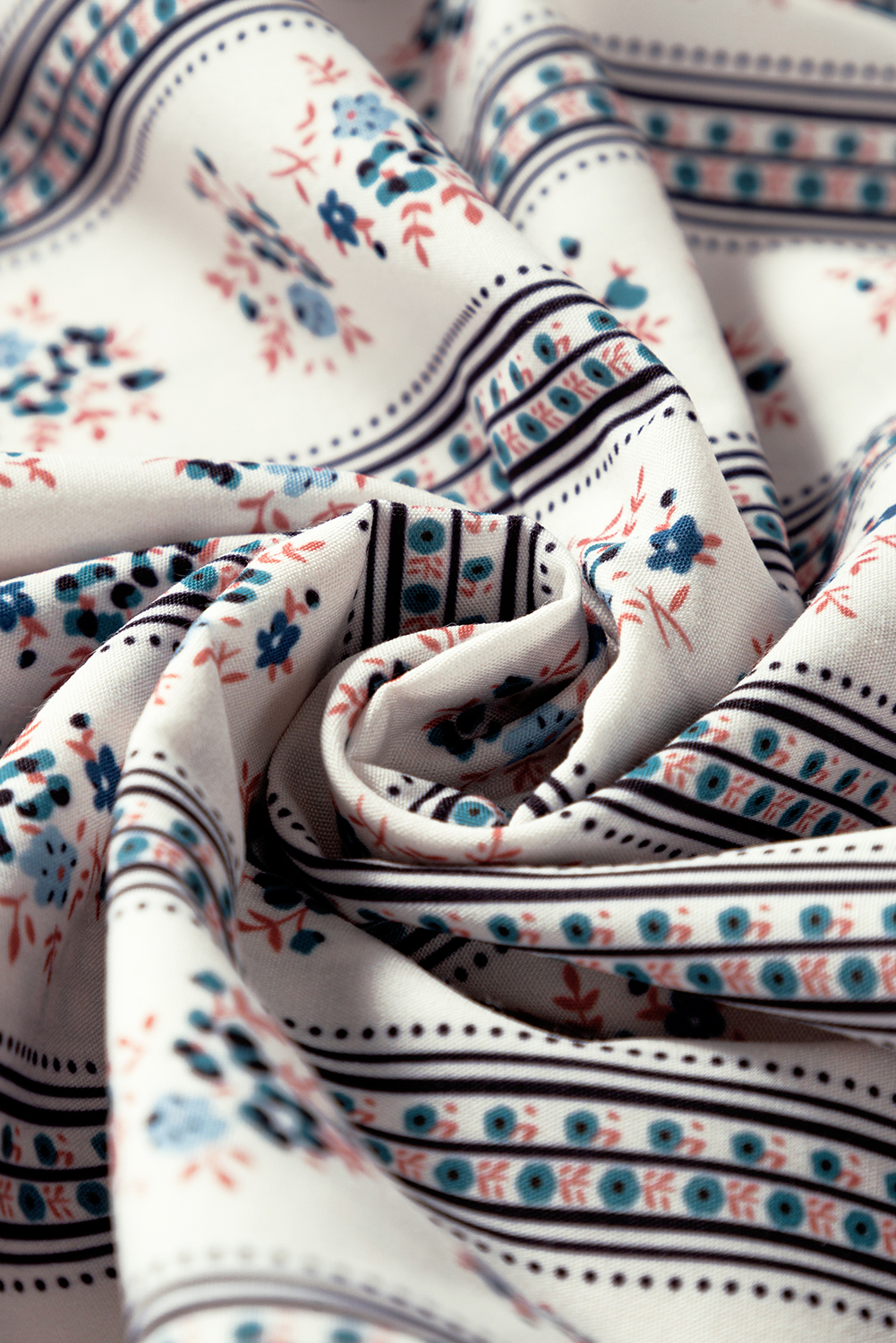 Black Boho Floral Striped Contrast Trim Bubble Sleeve Flared Dress - Image 7