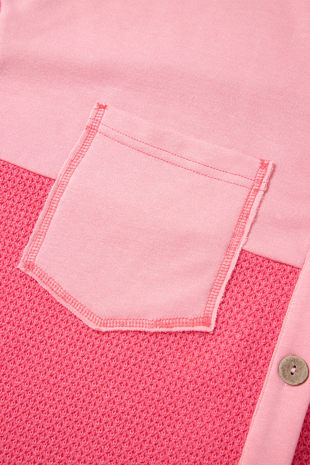 Peach Blossom Two Tone Contrast Waffle Knit Buttoned Loose Shacket - Image 7