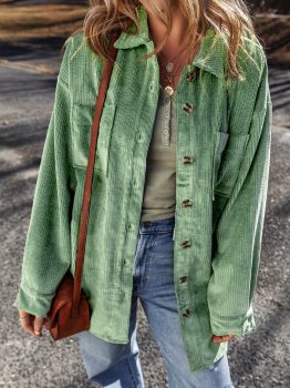 Mist Green Patched Pocket Button Up Corduroy Shacket