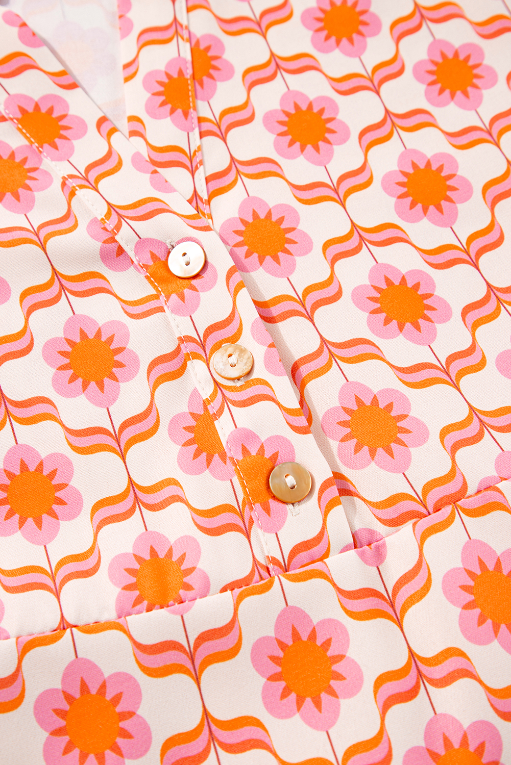 Orange Floral Print Flounce Sleeve Buttoned Front Mini Dress - Image 8