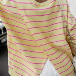 Yellow Stripe Stylish Overlap Detail Drop Shoulder Pullover Sweatshirt