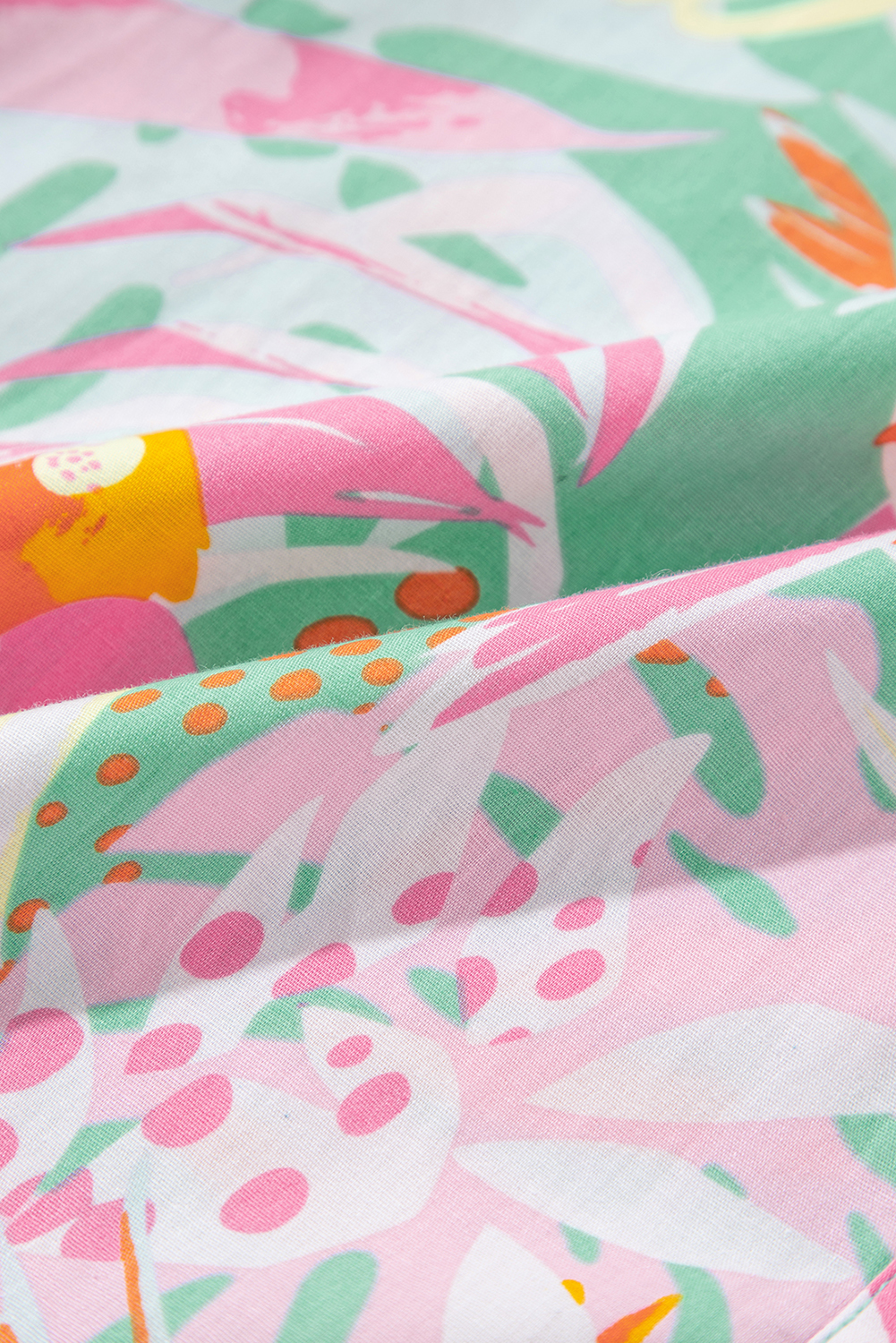 Green Abstract Floral Ruffle Trim Flutter Sleeve Buttoned Dress - Image 6