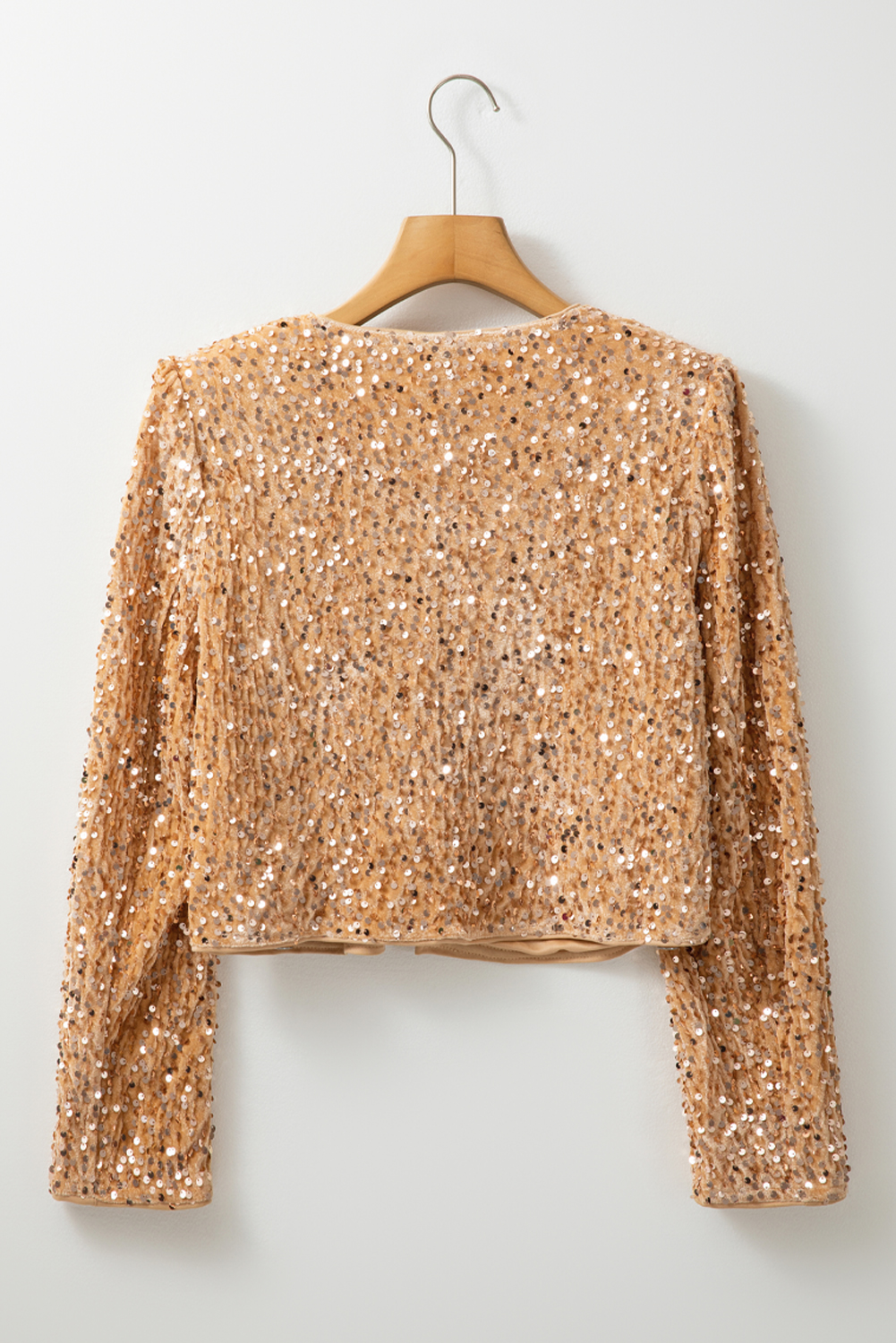 Golden Fleece Sequined Open Front Cropped Jacket - Image 7