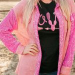 Apricot Pink Mineral Wash Sequin Patchwork Flap Pocket Shacket