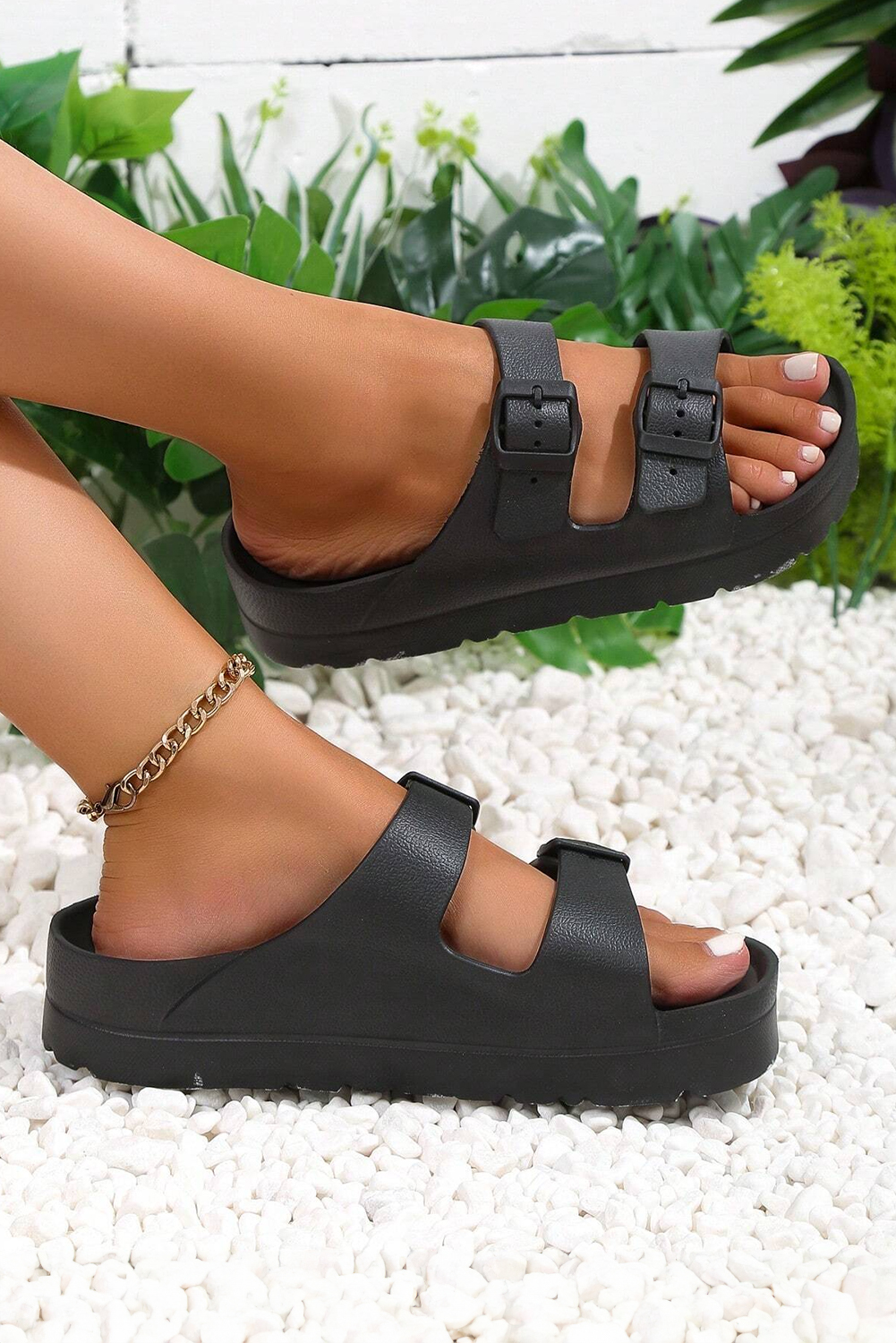 Black Double-buckle EVA Slippers - Image 4