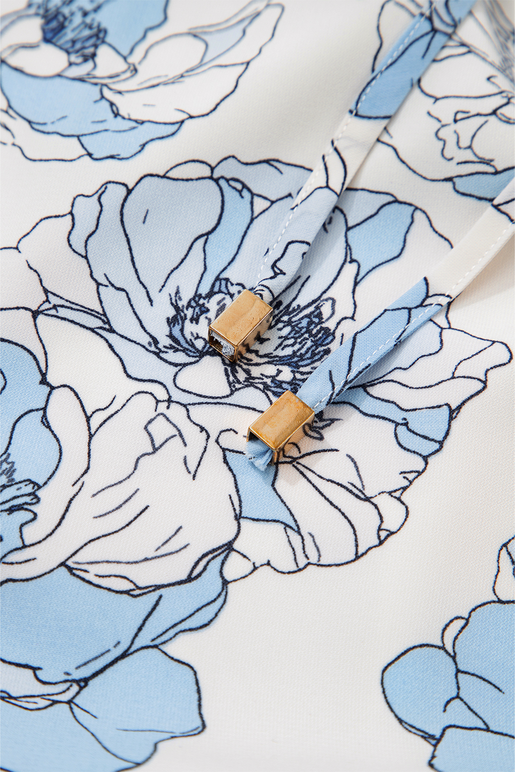 Sky Blue Floral Print Tie Neck Long Sleeve Flowy Mini Dress - Image 7