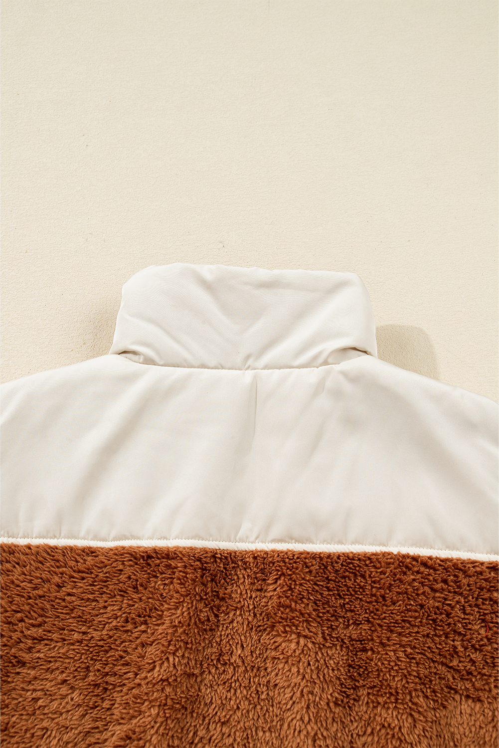 Chestnut Color Block Plush Patchwork Zipper Stand Neck Vest - Image 7