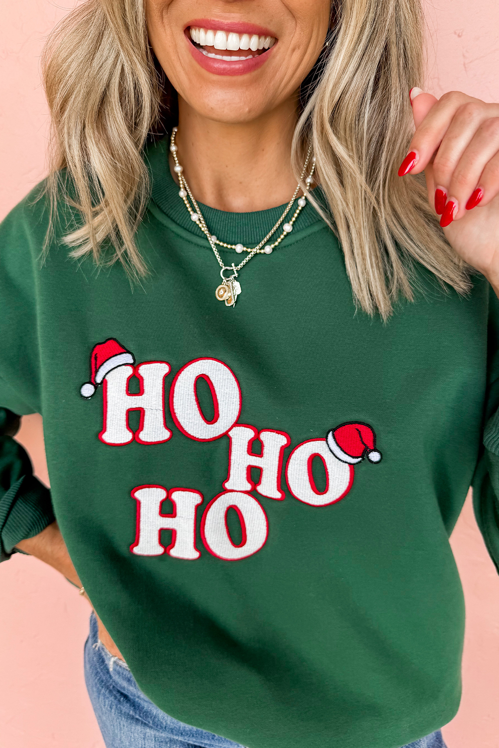 Evergreen Embroidered Letter Graphic Christmas Fashion Sweatshirt - Image 2