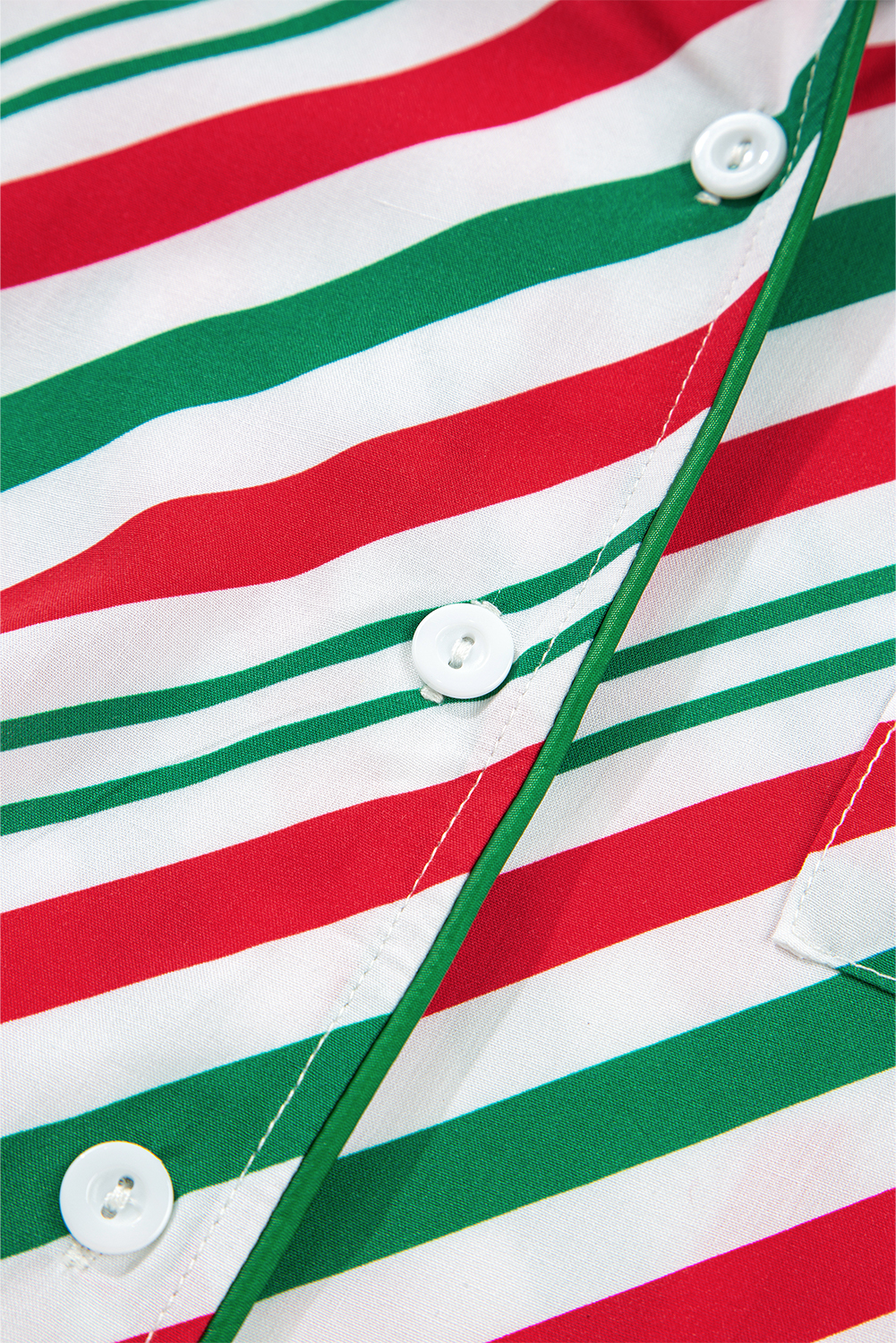 Green Stripe Contrast Velvet Ribbon Knot Christmas 2pcs Pajama Set - Image 7