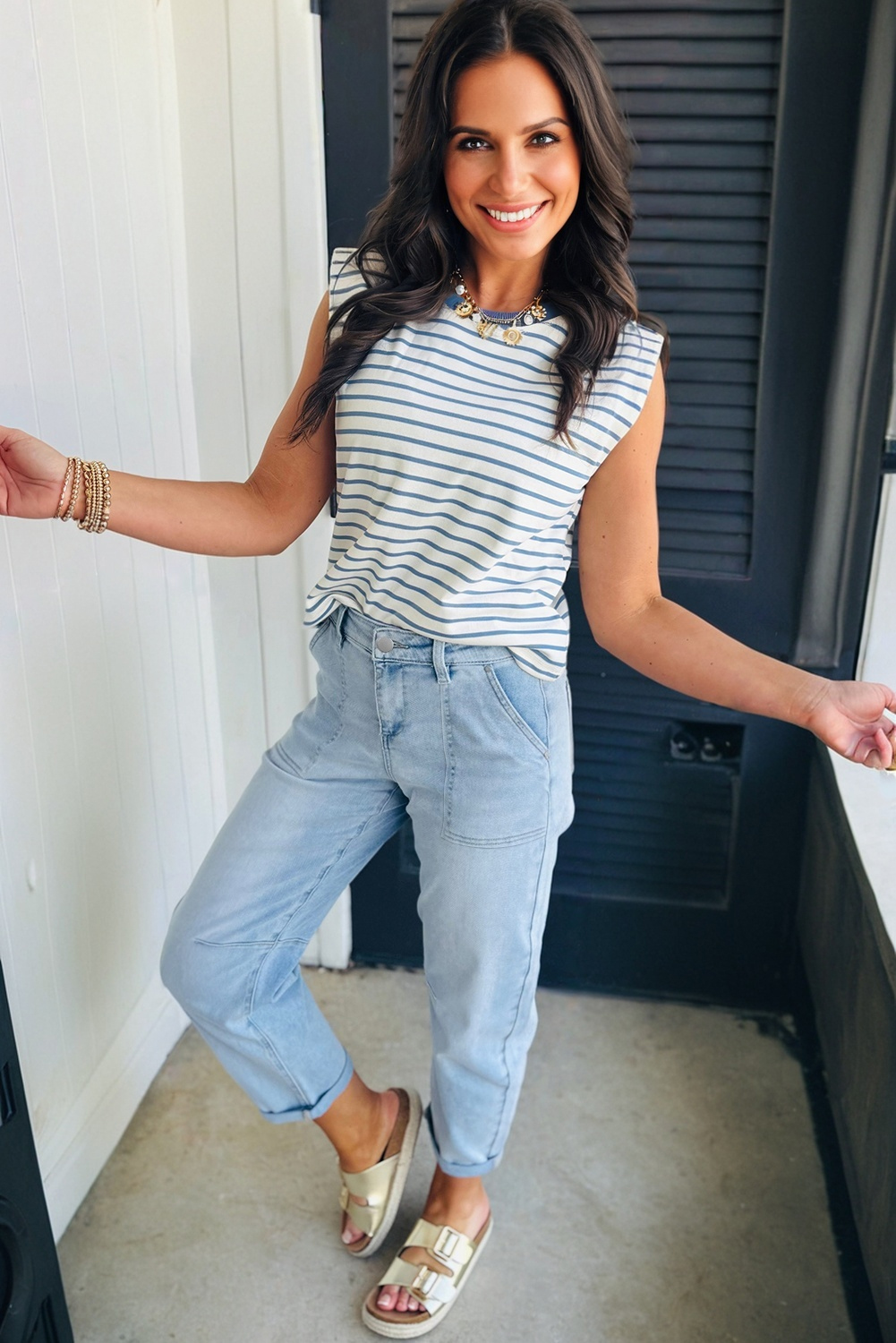 Beau Blue High Rise Barrel Relaxed Patch Pocket Jeans - Image 3