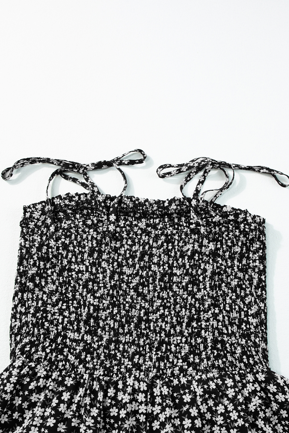 Black Thin Straps Smocked Bodice Wide Leg Floral Jumpsuit - Image 8